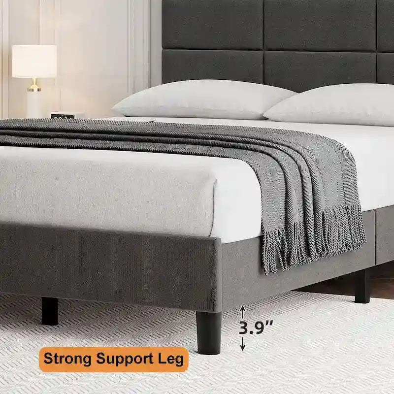 Struttura letto a piattaforma rivestita in lino, testiera trapuntata a griglia, portata di 700 lb, 12 doghe, singolo, matrimoniale, queen, king