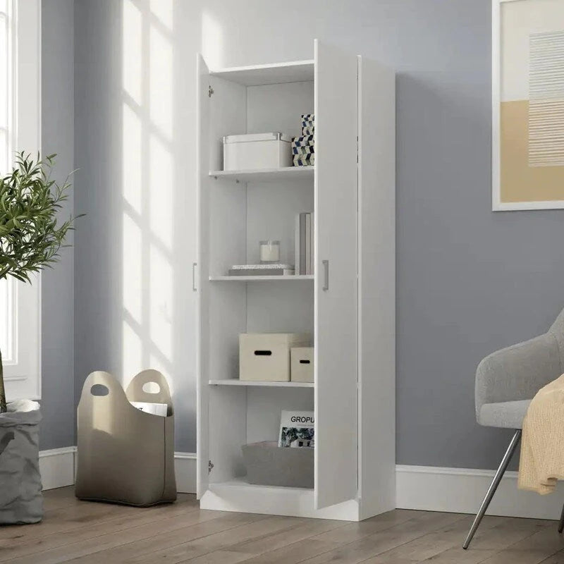 60-Inch Tall Double Door Storage Cabinet 3 Shelves Adjustable Modern White