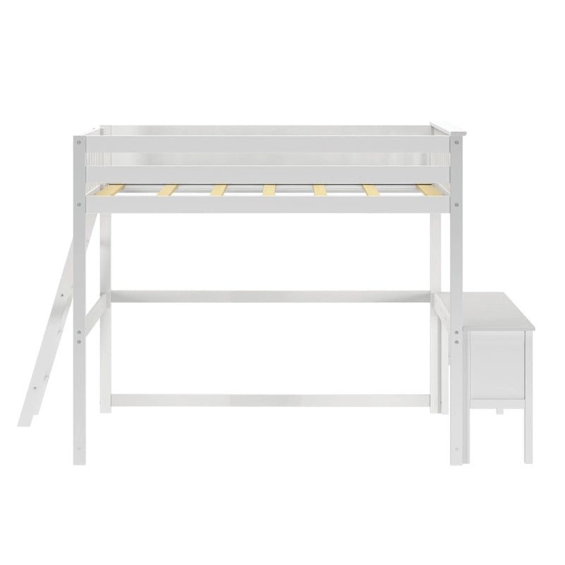 Full Size High Loft Bed with Desk Solid Wood End Ladder White