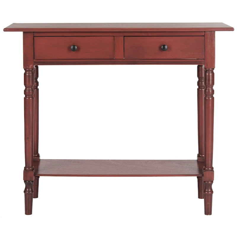 2-Drawer Console Table Turned Spindle Legs Bottom Shelf 38W Classic Distressed Black Cream Grey