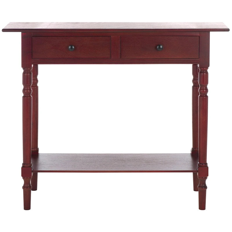 2-Drawer Console Table Turned Spindle Legs Bottom Shelf 38W Classic Distressed Black Cream Grey