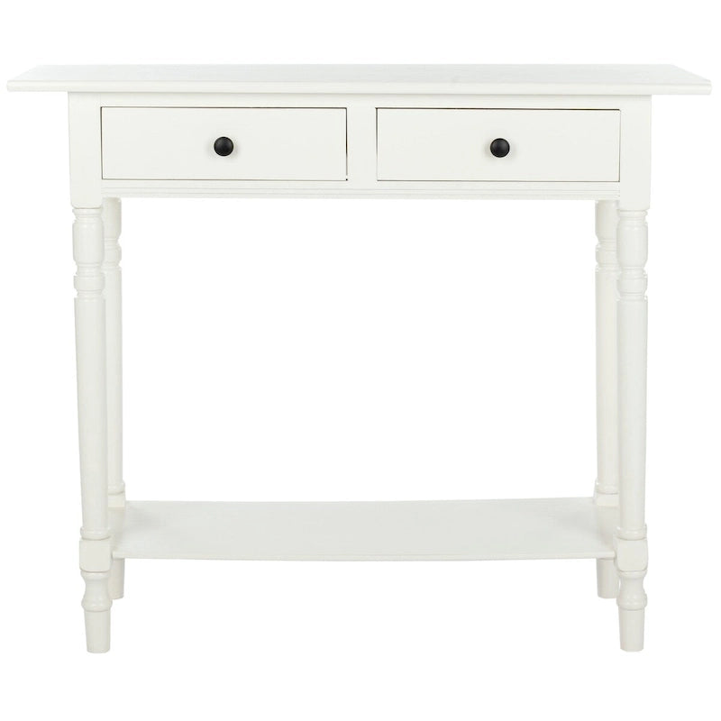 2-Drawer Console Table Turned Spindle Legs Bottom Shelf 38W Classic Distressed Black Cream Grey