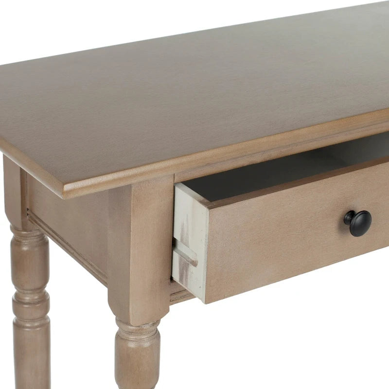 2-Drawer Console Table Turned Spindle Legs Bottom Shelf 38W Classic Distressed Black Cream Grey