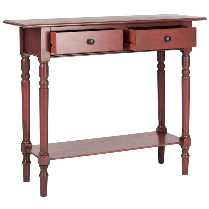 2-Drawer Console Table Turned Spindle Legs Bottom Shelf 38W Classic Distressed Black Cream Grey