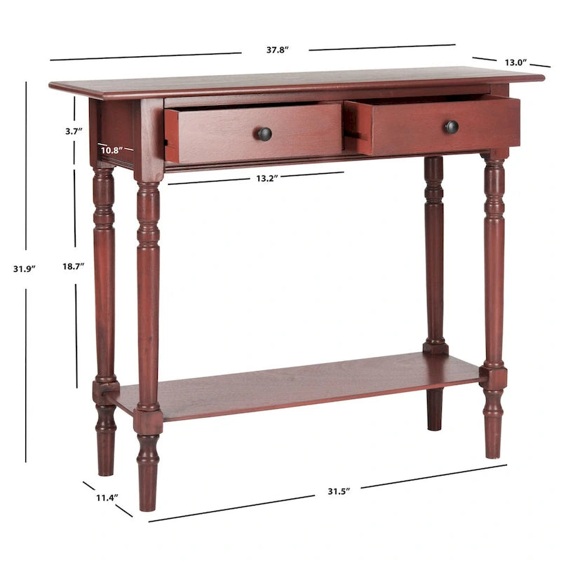 2-Drawer Console Table Turned Spindle Legs Bottom Shelf 38W Classic Distressed Black Cream Grey