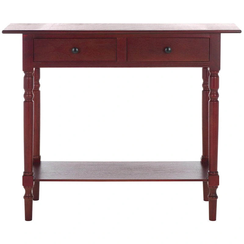 2-Drawer Console Table Turned Spindle Legs Bottom Shelf 38W Classic Distressed Black Cream Grey