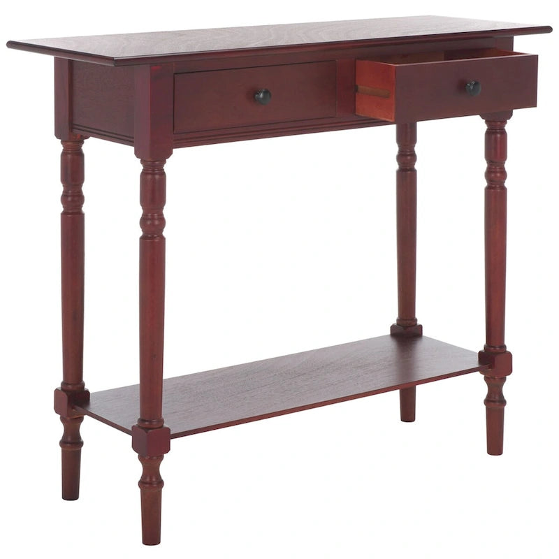 2-Drawer Console Table Turned Spindle Legs Bottom Shelf 38W Classic Distressed Black Cream Grey