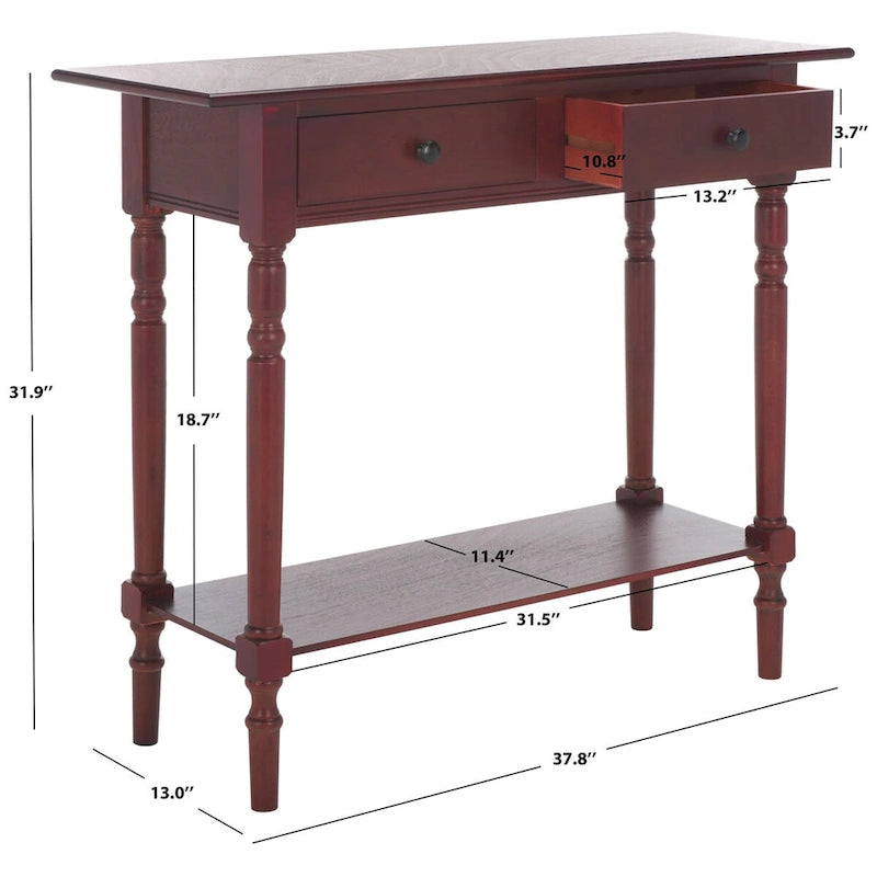 2-Drawer Console Table Turned Spindle Legs Bottom Shelf 38W Classic Distressed Black Cream Grey
