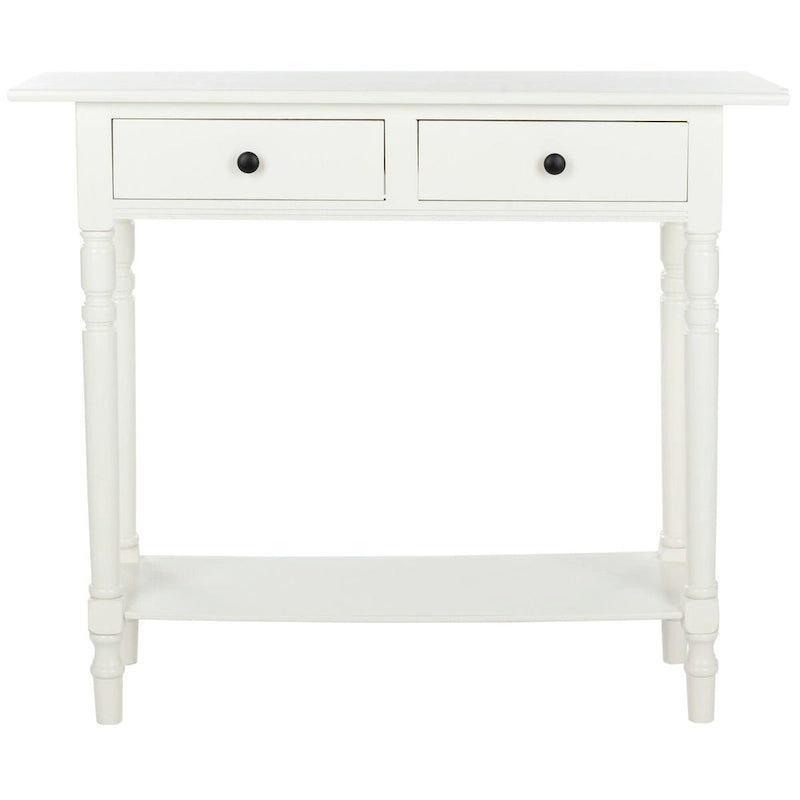2-Drawer Console Table Turned Spindle Legs Bottom Shelf 38W Classic Distressed Black Cream Grey