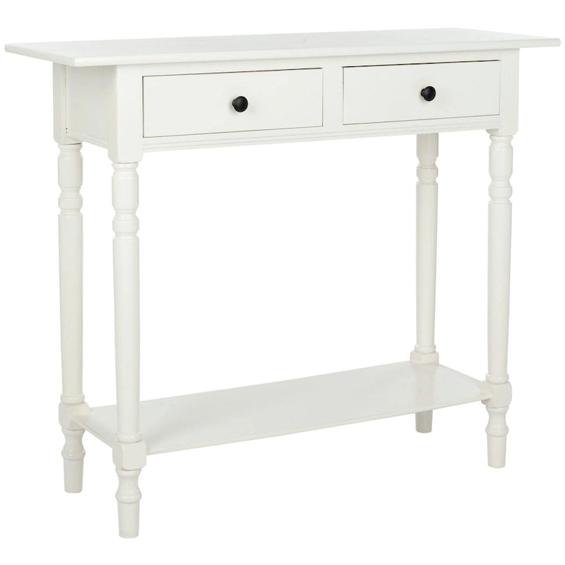 2-Drawer Console Table Turned Spindle Legs Bottom Shelf 38W Classic Distressed Black Cream Grey
