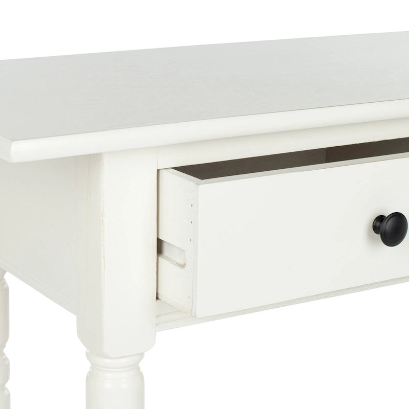 2-Drawer Console Table Turned Spindle Legs Bottom Shelf 38W Classic Distressed Black Cream Grey