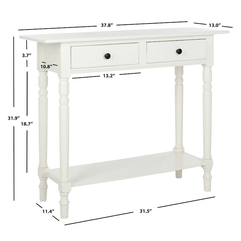 2-Drawer Console Table Turned Spindle Legs Bottom Shelf 38W Classic Distressed Black Cream Grey