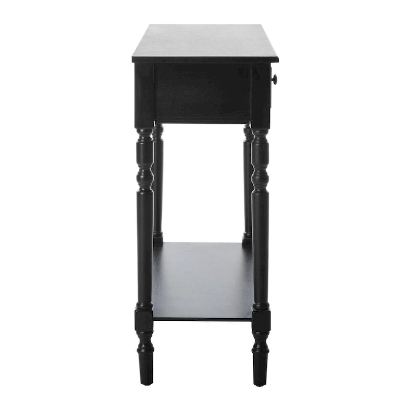 2-Drawer Console Table Turned Spindle Legs Bottom Shelf 38W Classic Distressed Black Cream Grey