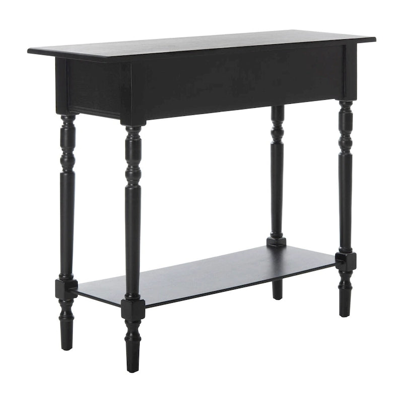 2-Drawer Console Table Turned Spindle Legs Bottom Shelf 38W Classic Distressed Black Cream Grey