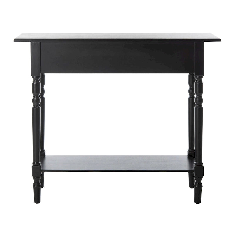 2-Drawer Console Table Turned Spindle Legs Bottom Shelf 38W Classic Distressed Black Cream Grey