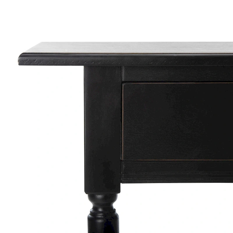 2-Drawer Console Table Turned Spindle Legs Bottom Shelf 38W Classic Distressed Black Cream Grey