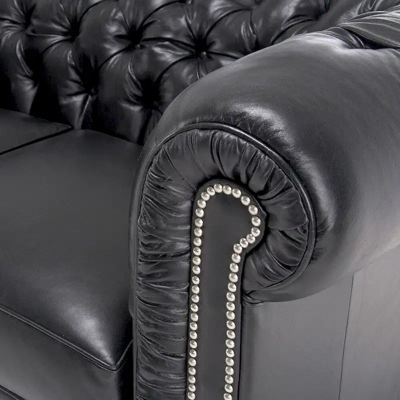 Black Tufted Chesterfield Sofa 100% Top Grain Italian Leather Hardwood Frame 3-Seat