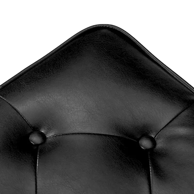 Pouf poggiapiedi trapuntato Mid-Century, pelle PU, bordatura con borchie, gambe in legno di gomma, caffè nero