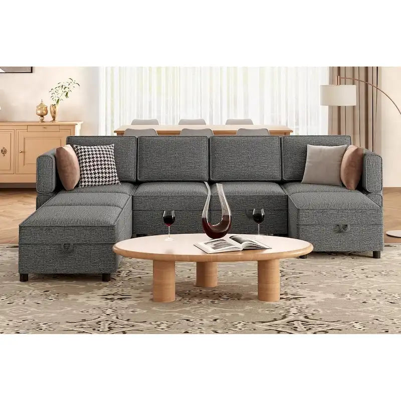 Chenille-Zweisitzer-Sofa mit verborgenem Stauraum, verstellbarer Rückenlehne, Hartholzrahmen, Grau