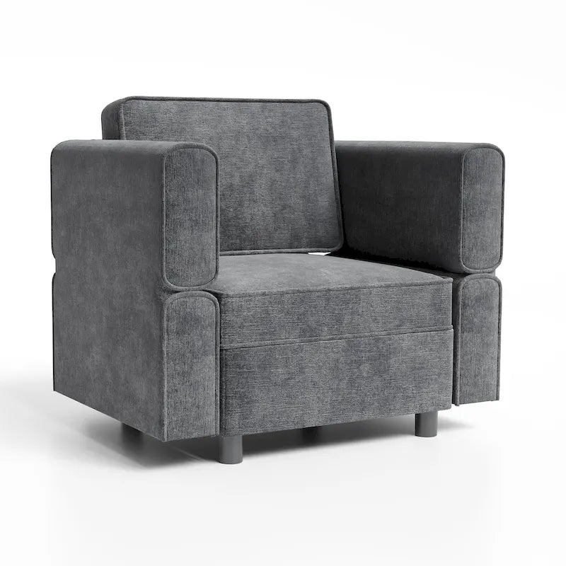 Chenille Loveseat Sofa with Hidden Storage Adjustable Backrest Hardwood Frame Grey