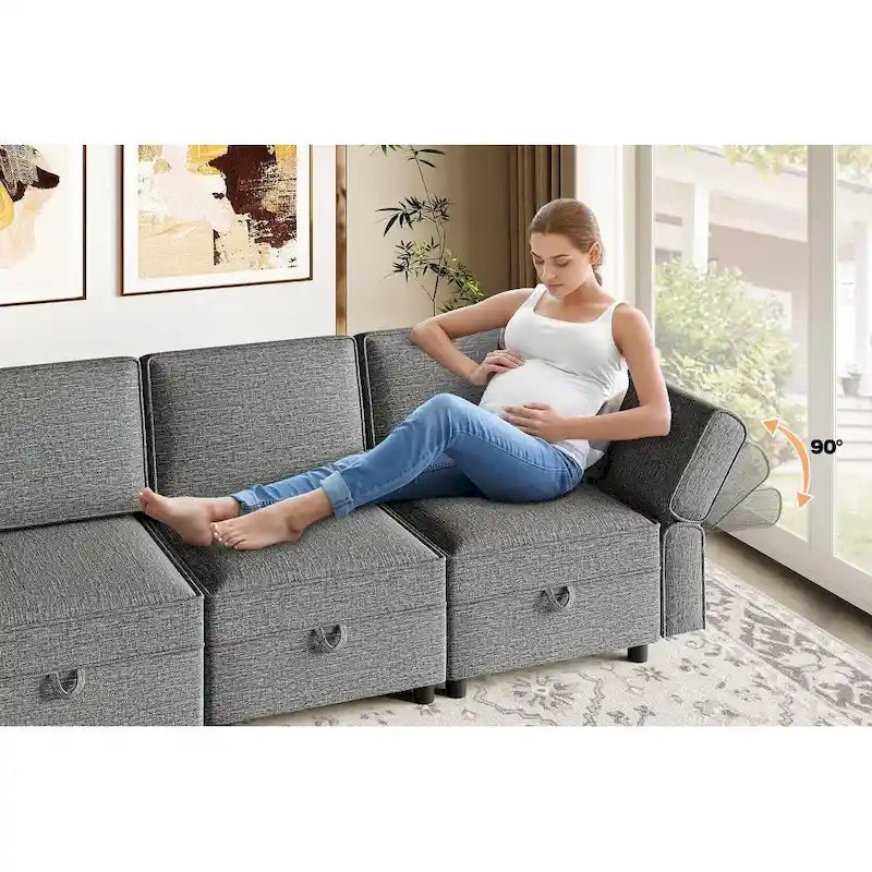 Chenille-Zweisitzer-Sofa mit verborgenem Stauraum, verstellbarer Rückenlehne, Hartholzrahmen, Grau