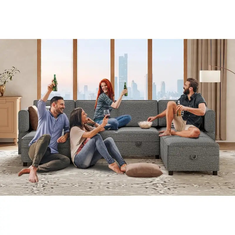 Chenille-Zweisitzer-Sofa mit verborgenem Stauraum, verstellbarer Rückenlehne, Hartholzrahmen, Grau