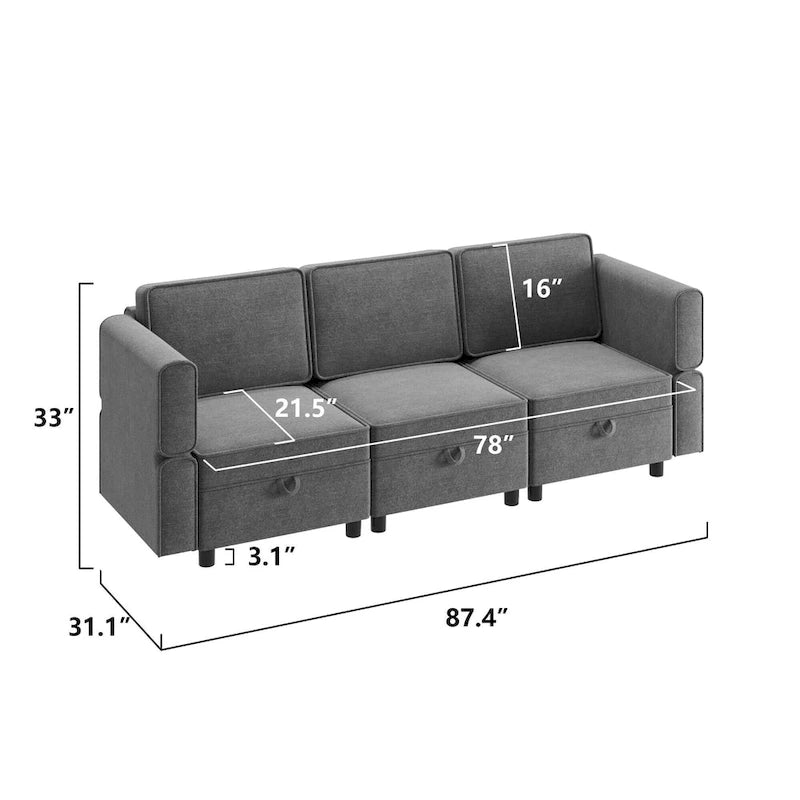 Chenille-Zweisitzer-Sofa mit verborgenem Stauraum, verstellbarer Rückenlehne, Hartholzrahmen, Grau