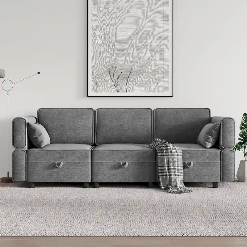 Chenille-Zweisitzer-Sofa mit verborgenem Stauraum, verstellbarer Rückenlehne, Hartholzrahmen, Grau
