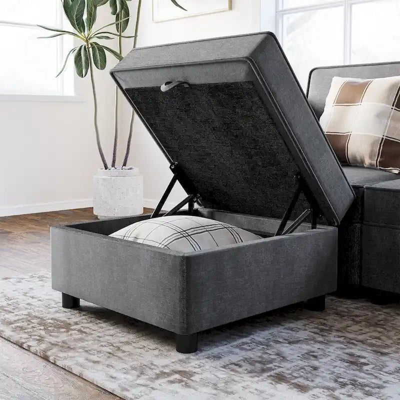 Chenille-Zweisitzer-Sofa mit verborgenem Stauraum, verstellbarer Rückenlehne, Hartholzrahmen, Grau