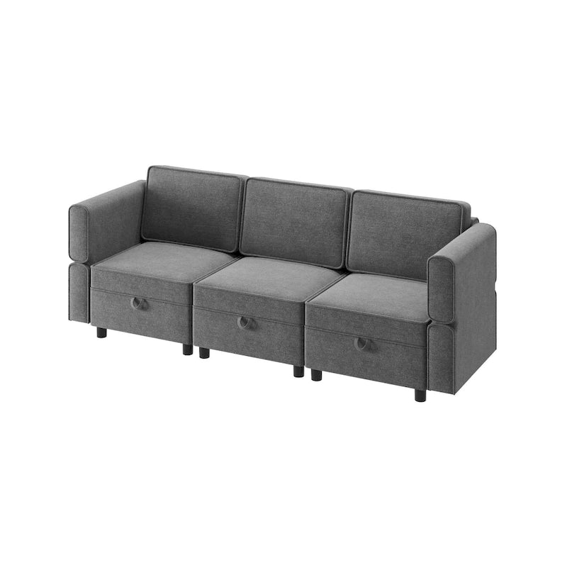 Chenille-Zweisitzer-Sofa mit verborgenem Stauraum, verstellbarer Rückenlehne, Hartholzrahmen, Grau