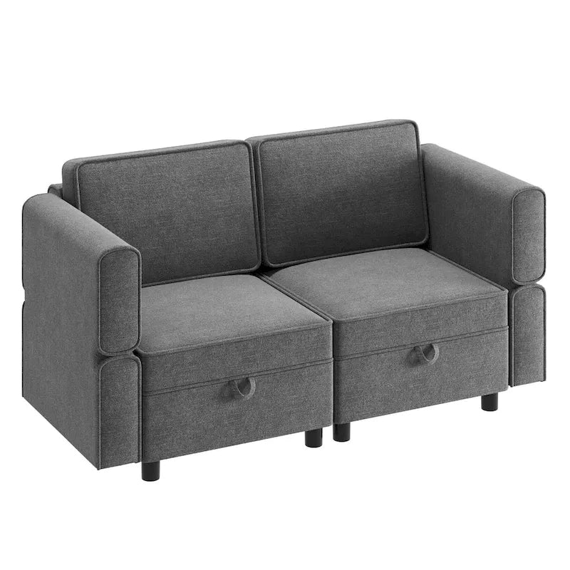 Chenille-Zweisitzer-Sofa mit verborgenem Stauraum, verstellbarer Rückenlehne, Hartholzrahmen, Grau
