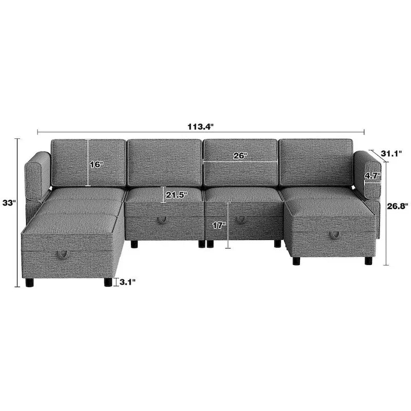 Chenille-Zweisitzer-Sofa mit verborgenem Stauraum, verstellbarer Rückenlehne, Hartholzrahmen, Grau