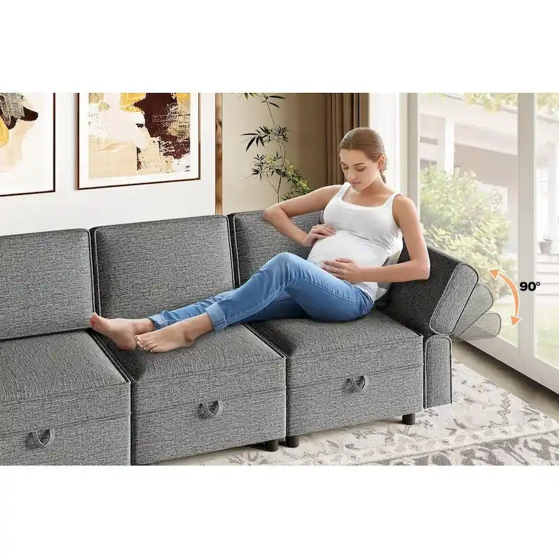Chenille-Zweisitzer-Sofa mit verborgenem Stauraum, verstellbarer Rückenlehne, Hartholzrahmen, Grau