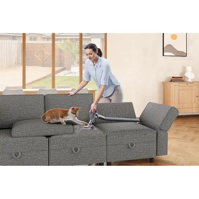 Chenille-Zweisitzer-Sofa mit verborgenem Stauraum, verstellbarer Rückenlehne, Hartholzrahmen, Grau