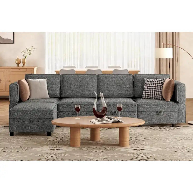 Chenille-Zweisitzer-Sofa mit verborgenem Stauraum, verstellbarer Rückenlehne, Hartholzrahmen, Grau