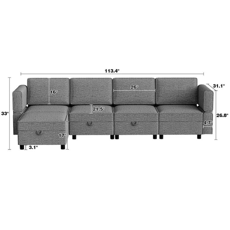 Chenille-Zweisitzer-Sofa mit verborgenem Stauraum, verstellbarer Rückenlehne, Hartholzrahmen, Grau
