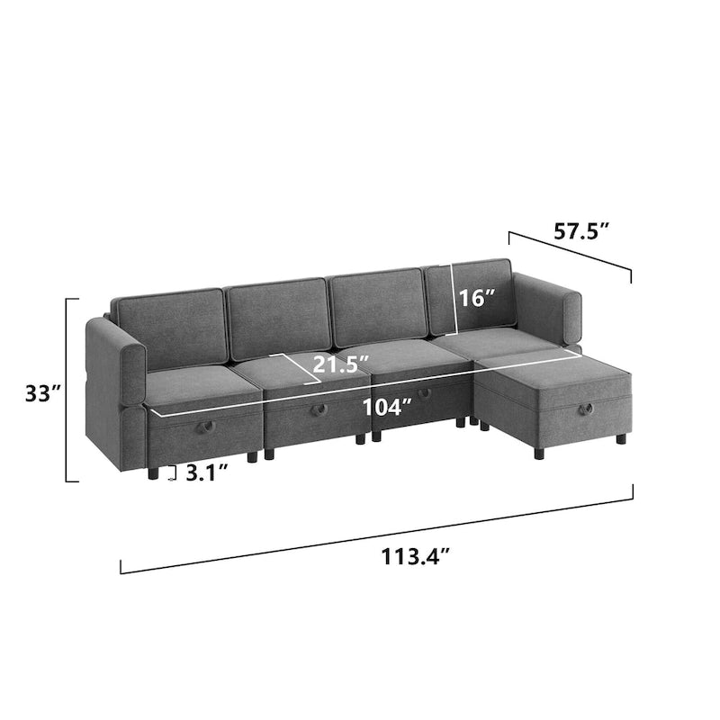 Chenille-Zweisitzer-Sofa mit verborgenem Stauraum, verstellbarer Rückenlehne, Hartholzrahmen, Grau