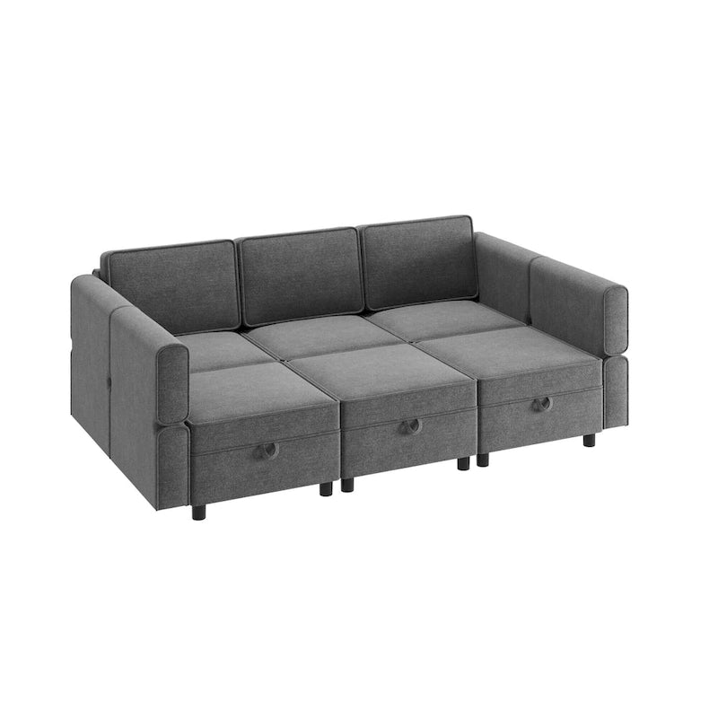 Chenille-Zweisitzer-Sofa mit verborgenem Stauraum, verstellbarer Rückenlehne, Hartholzrahmen, Grau