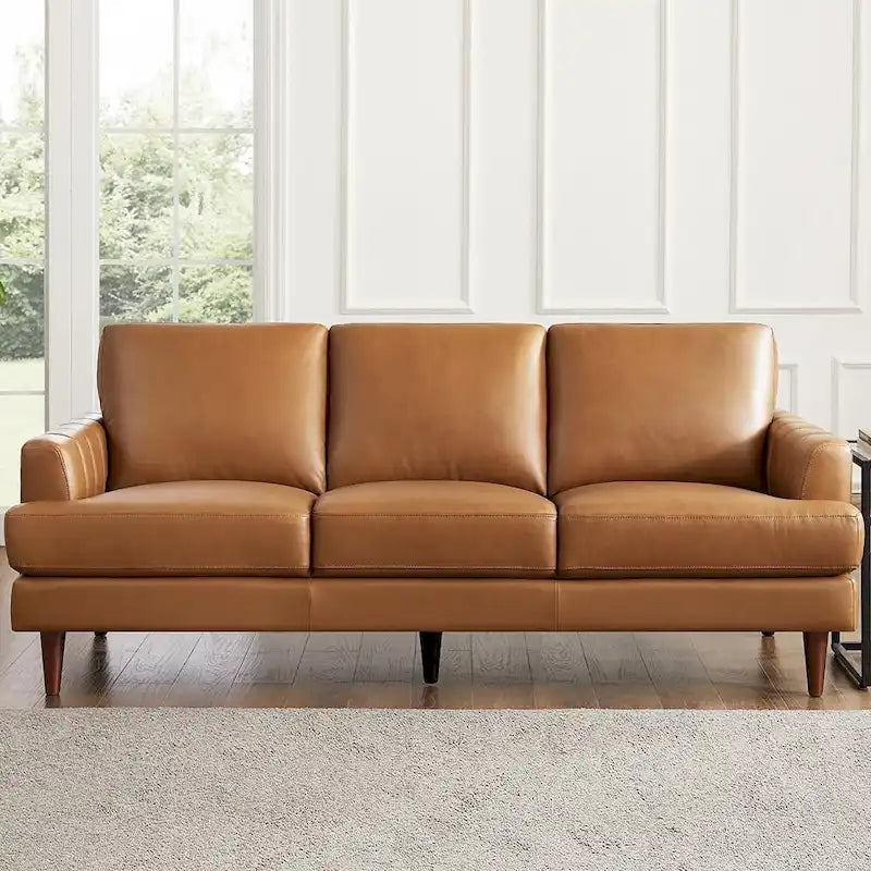 Sofa aus Narbenleder, Gänsedaunen, Memory-Schaumstoff, Taschenfedern, ofengetrocknetes Gestell, 3-Sitzer
