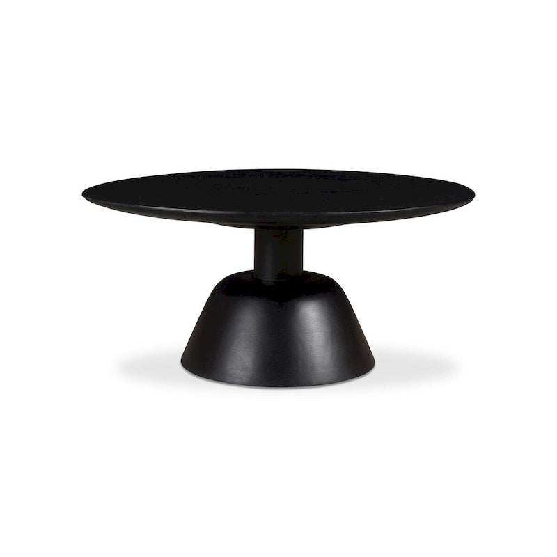Table basse ronde à piètement central en bois massif de manguier, moderne, finition mate foncée