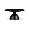 Table basse ronde à piètement central en bois massif de manguier, moderne, finition mate foncée