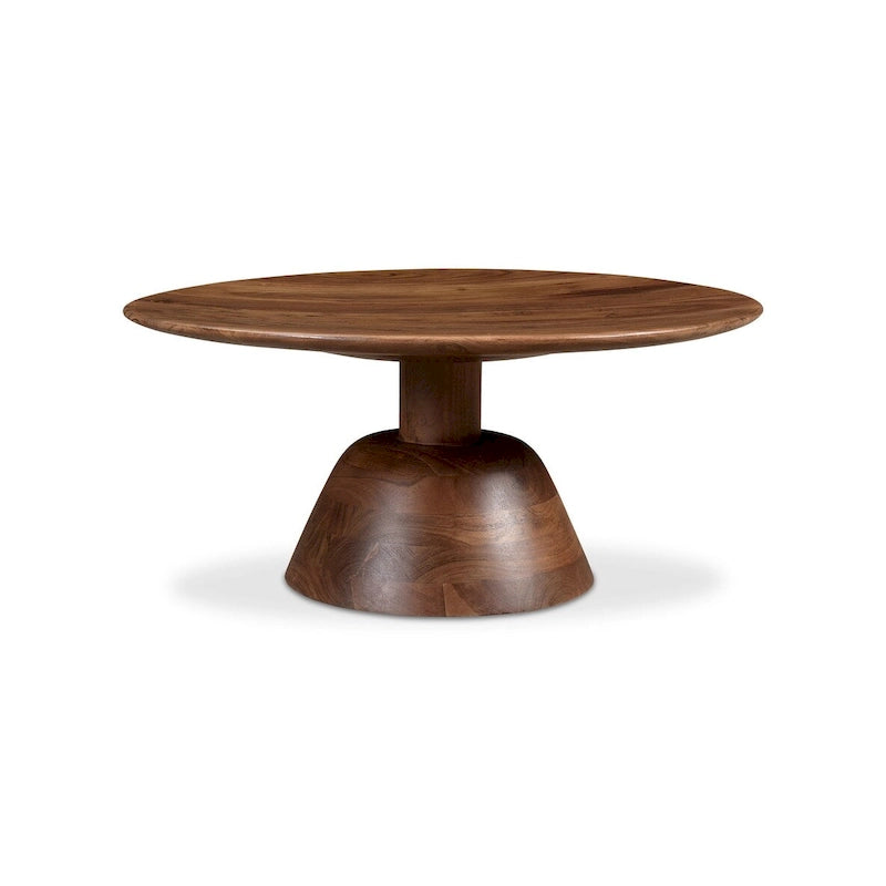 Round Solid Mango Wood Pedestal Coffee Table Modern Dark Matte Finish