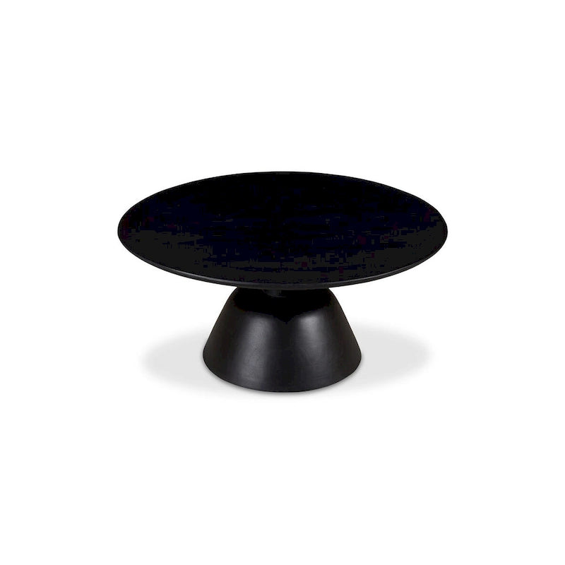 Round Solid Mango Wood Pedestal Coffee Table Modern Dark Matte Finish