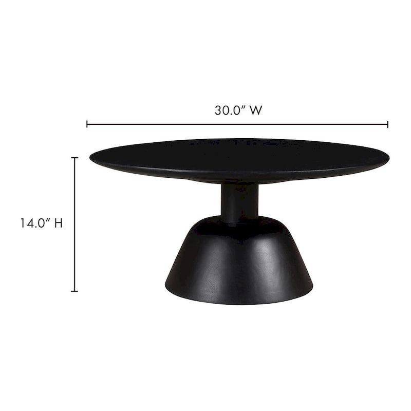 Table basse ronde à piètement central en bois massif de manguier, moderne, finition mate foncée