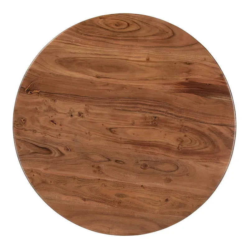 Table basse ronde à piètement central en bois massif de manguier, moderne, finition mate foncée