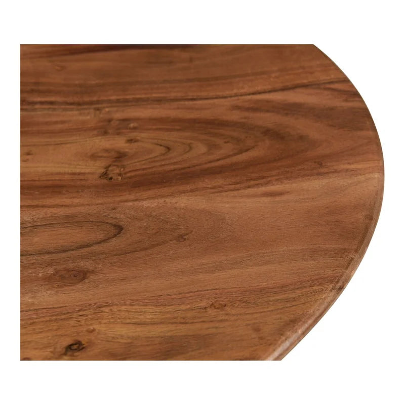 Table basse ronde à piètement central en bois massif de manguier, moderne, finition mate foncée