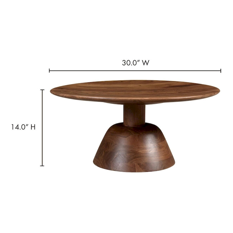 Table basse ronde à piètement central en bois massif de manguier, moderne, finition mate foncée