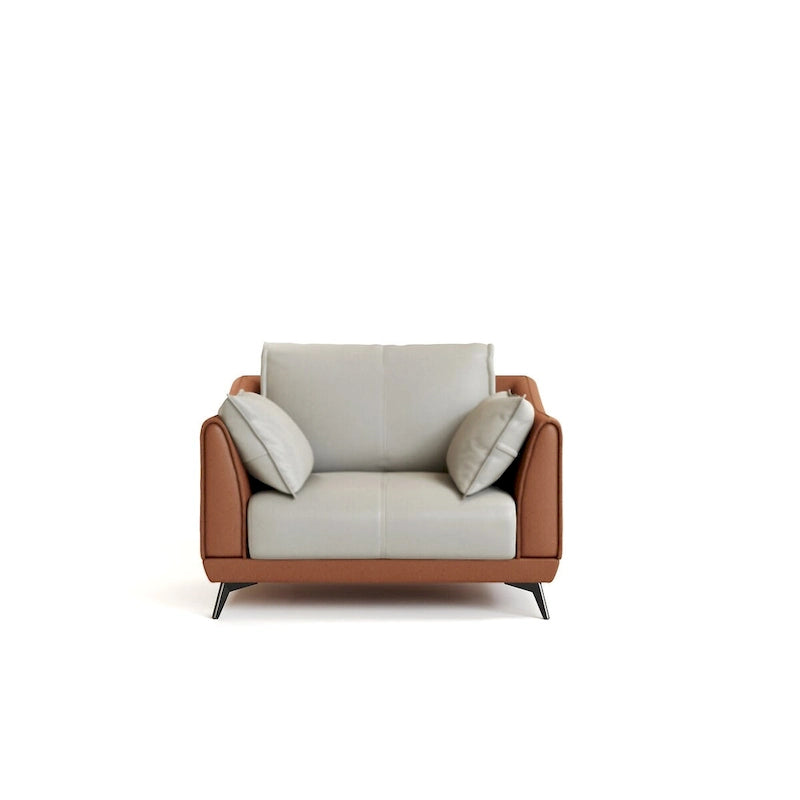 Modern Faux Leather Accent Chair Two-Tone High-Density Foam Pinewood Frame Black Legs Orange