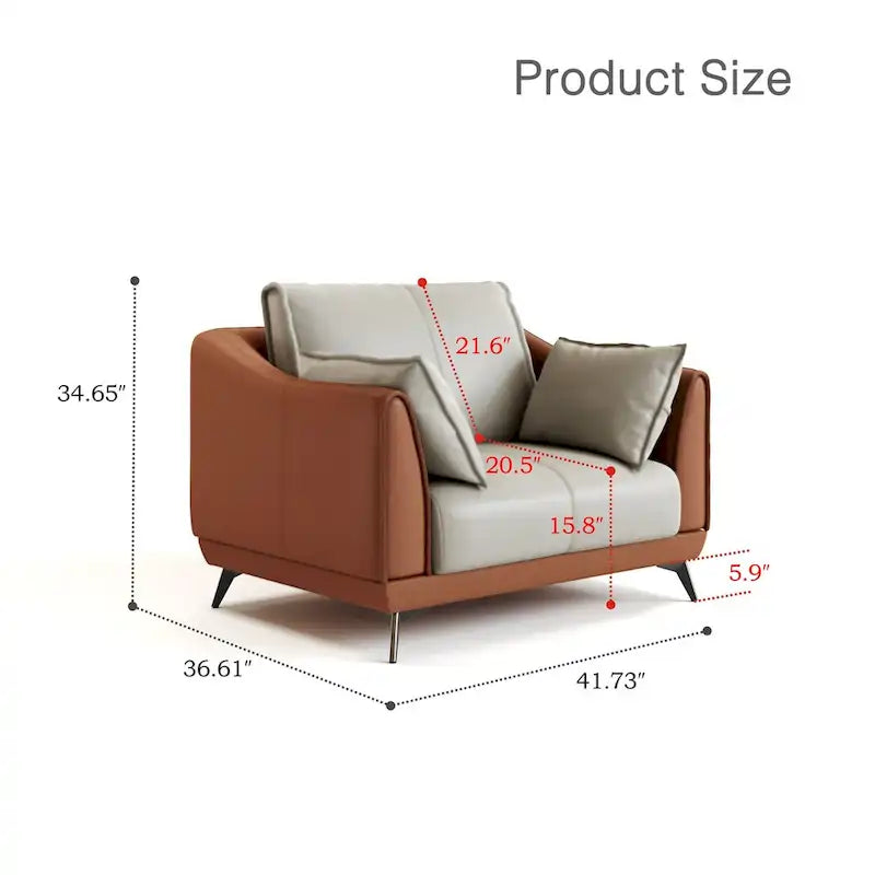 Modern Faux Leather Accent Chair Two-Tone High-Density Foam Pinewood Frame Black Legs Orange
