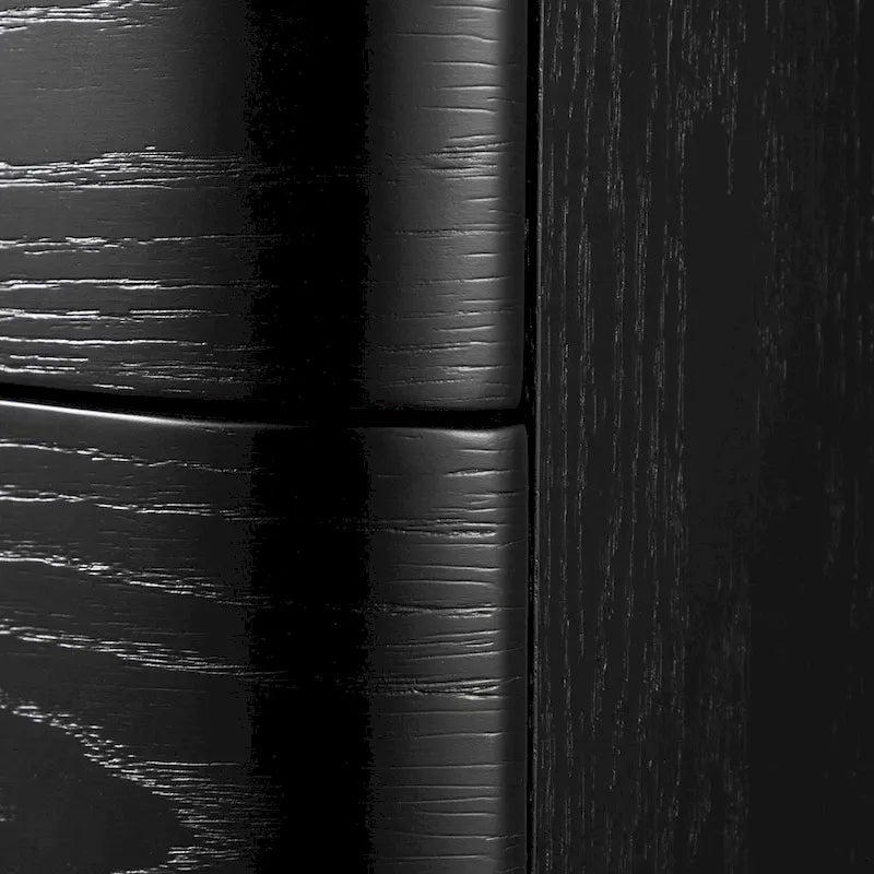 Glamouröser Nachttisch im Art-déco-Stil aus Massivholz mit 3 Schubladen und Kristallgriffen, Schwarz und Silber